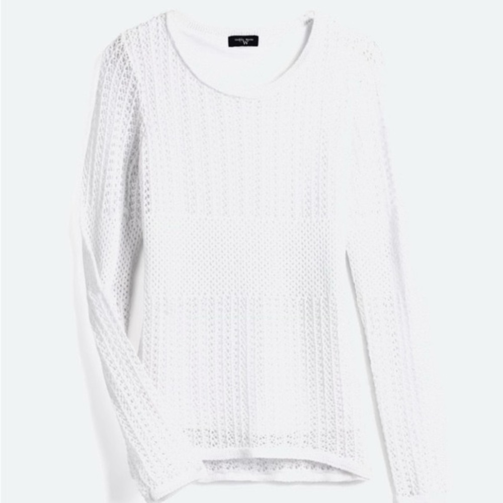Colour Works Topher Open Stitch White Knit Long Sleeve Pullover Sweater Sz Small